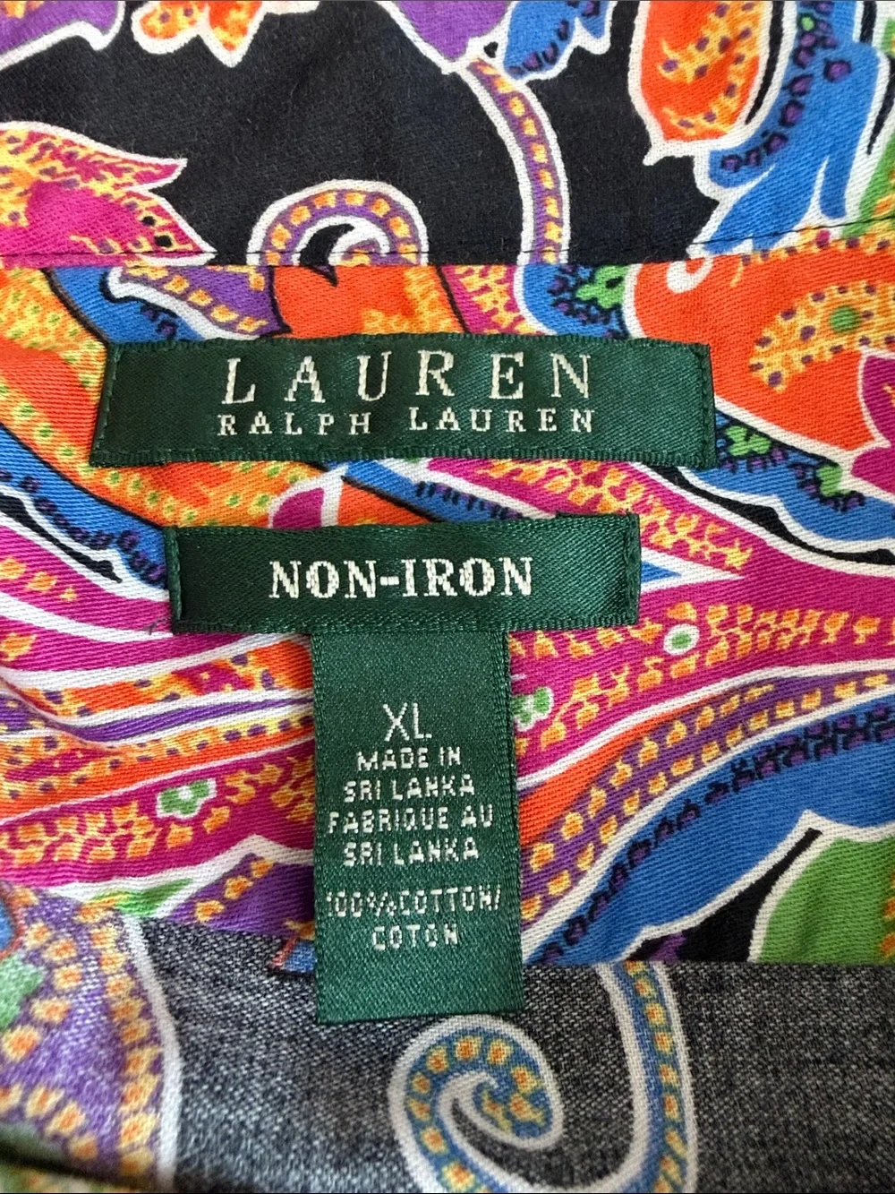 Lauren Ralph Lauren Black Multicolor Paisley LS Cotton NonIron ButtonDown Sz XL - Picture 7 of 7